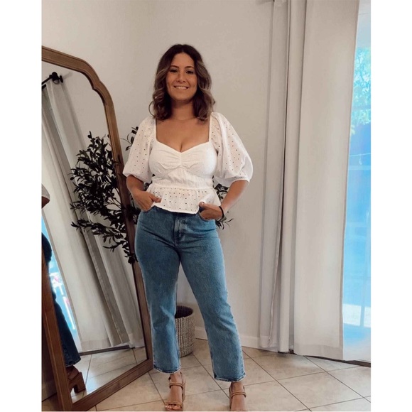 NWOT- A New Day Puff Elbow Sleeve Eyelet Shirt White | Size M - Picture 1 of 6